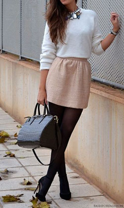 Pink skirt black tights, Casual wear: Skirt Outfits,  Casual Outfits  