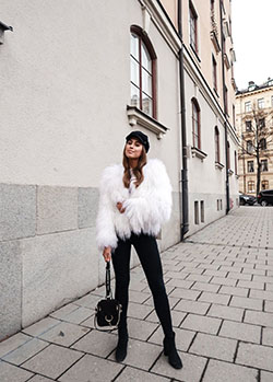 Best style of blogger white fur, White trench coat: Fur clothing,  fashion blogger,  Trench coat,  Kenza Zouiten,  White coat,  Fur Coat Outfit,  Furry Coat  