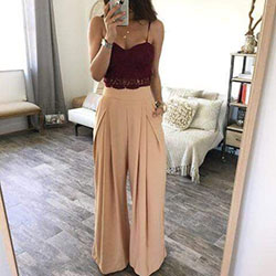 Nude palazzo pants outfits: Crop top,  Pant Outfits,  Palazzo pants,  Casual Outfits  