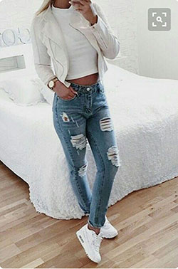 Womens nike shoes outfits, Casual wear: Ripped Jeans,  Jeans Outfit,  Nike Air,  Casual Outfits,  High Shoes  