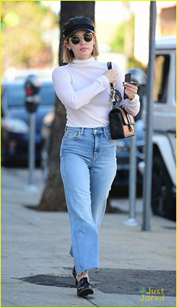 Casual Outfits For Short Hair, Lucy Hale, Slim-fit pants: Casual Outfits,  Slim-Fit Pants,  Mom jeans,  Ashley Benson,  Lucy Hale,  Street Style  