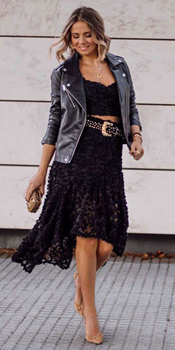 Surely nice fashion model, Little black dress: Leather jacket,  holiday outfit,  Formal wear,  Photo shoot  