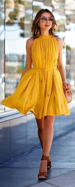 Accessorize a yellow dress, Fashion accessory: Sleeveless shirt,  Fashion accessory,  Casual Outfits,  Brunch Outfit  