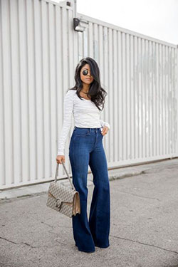 Flared high waisted jeans outfit: Slim-Fit Pants,  Bootcut Jeans,  Beige Jeans  