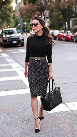 Some of the latest and best skirt office ootd, Little black dress: Polo neck,  Petite size,  Pencil skirt,  Office Outfit,  Casual Outfits,  black dress  