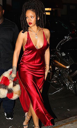 Rihanna red dress dreads, Evening gown: Evening gown,  Formal wear,  Rihanna Hot Pics,  Red Dress  