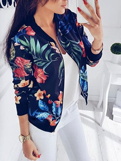 Women coat fashion ladies retro floral zipper up bomber jacket casual coat autumn outwear women clothes: Casual Outfits,  Jacket Outfits  