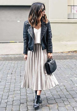 25 most popular ideas for medium skirt outfit, Leather jacket: Leather jacket,  Skirt Outfits,  Casual Outfits  