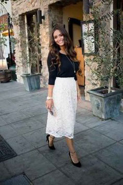 White lace midi skirt outfit: shirts,  Pencil skirt,  Casual Outfits,  Midi Skirt Outfit,  White tie,  Midi Skirt  