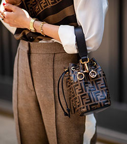 Fendi bucket bag style, Fashion accessory: Luxury goods,  Fashion accessory,  Street Style,  Handbags,  Handbag Ideas  