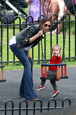 Victoria beckham with kids in school: Victoria Beckham,  David Beckham,  Bootcut Jeans  