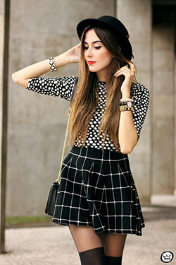 Get more of fashion model, Polka dot: Youthful outfits,  Check Skirt  