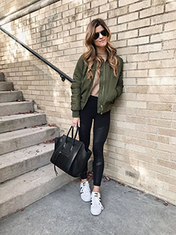 Party outfits for olive jacket outfit, Flight jacket: winter outfits,  Trench coat,  Flight jacket,  Sneakers Outfit  