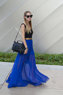 Styling blue maxi skirts, Long Skirt: Long Skirt,  Skirt Outfits,  Navy blue,  Cobalt blue,  Casual Outfits,  FLARE SKIRT,  Twirl Skirt  