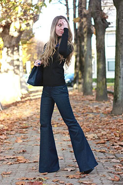 Flared jeans outfit winter, Denim skirt: Denim skirt,  Bootcut Jeans,  Denim Outfits  