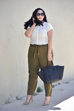 Olive green and tan outfit plus size: Plus size outfit,  fashion blogger,  Tanesha Awasthi  