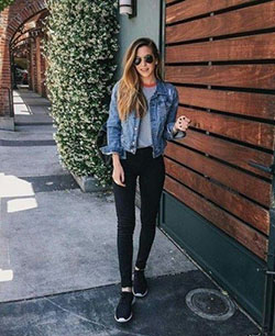 Fashion model tips for ootd jacket jeans, Jean jacket: Denim skirt,  Jean jacket,  Slim-Fit Pants,  Flight jacket,  Casual Outfits,  Aesthetic Outfits  