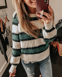 Outfits With Color Block Sweaters & Coats, Casual wear, Winter clothing: winter outfits,  Crew neck,  Casual Outfits,  Sweaters Outfit,  Stripe Sweater  