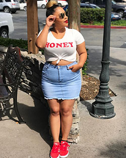 2 piece plus size crop top outfits: Denim skirt,  Crop Top Outfits  