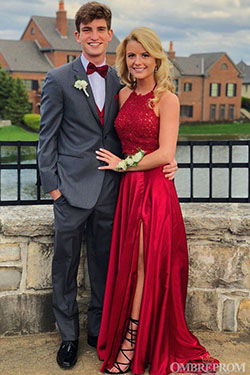 Red halter prom dress long: Wedding dress,  Evening gown,  couple outfits,  Formal wear  