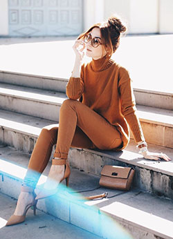 Amazing style autumn monochromatic outfit, Brown Pants: Brown Outfit  