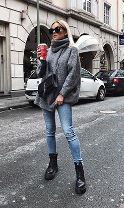 Street style for winter, Street fashion: winter outfits,  Polo neck,  Boot Outfits  