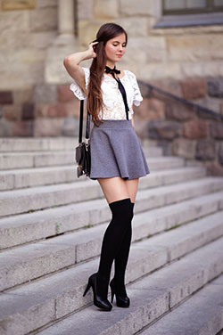 Oh! You should see these outfit spÃ³dniczka, Thigh-high boots: Skirt Outfits,  Stiletto heel  