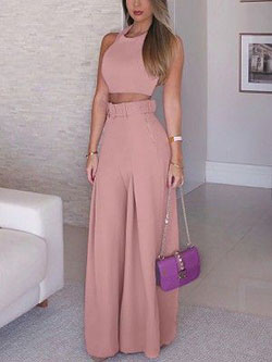Wide leg pants and crop top: Sleeveless shirt,  Capri pants,  Casual Outfits,  Jumpsuit Outfit  
