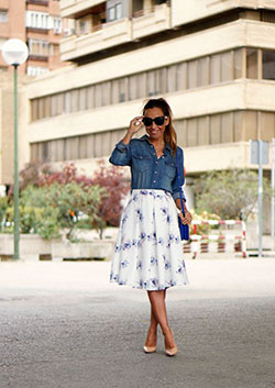 Outfit With Midi Skirt, Con dos tacones, Con la Primavera: High-Heeled Shoe,  Midi Skirt Outfit,  Midi Skirt  