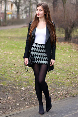 Crop top with mini skirt and tights: Crop top,  Tights outfit,  Mini Skirt  