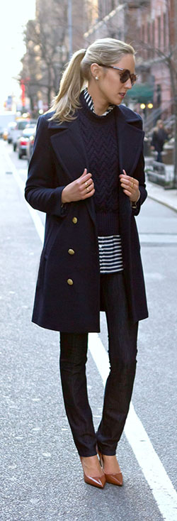 Dark blue coat outfits, Navy blue: Polo neck,  Navy blue,  Casual Outfits,  Military Jacket Outfits  