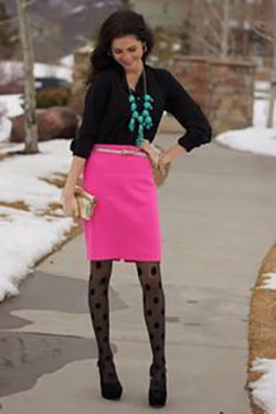 Black tights and pink pencil skirt: Pencil skirt,  Outfit With Tights  