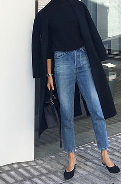 Looks straight leg jeans, Casual wear: Wide-Leg Jeans,  Slim-Fit Pants,  Polo neck,  winter outfits,  Street Style,  Casual Outfits  