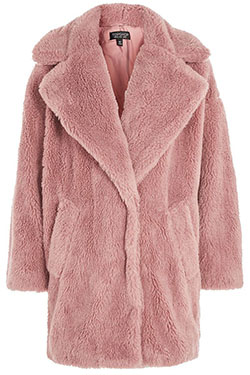 Topshop dusty pink coat, Fur clothing: Fur clothing,  Fake fur,  Shearling coat,  winter outfits,  Furry Coat  