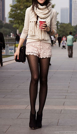 Lace shorts outfit winter, Winter clothing: Romper suit,  winter outfits,  Shorts Outfit,  Lace short  