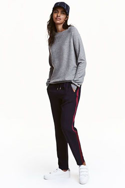 slim fit Outfits With Side Stripe Trousers For Girls, H&M: Trouser Outfits,  Stripe Trousers  