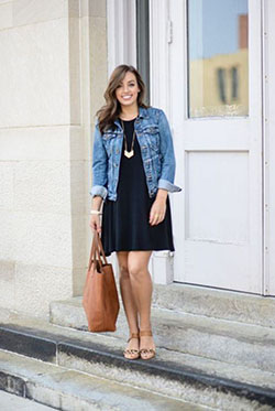 Dress and denim jacket outfit: Jean jacket,  Denim jacket,  Casual Outfits  