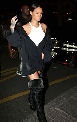 Oversized zip up outfit, Slip dress: Slip dress,  Oversized Jacket,  Rihanna Style,  Adam Selman  
