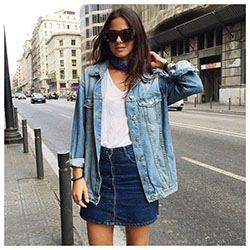 Cute Summer Outfits With Jean Jackets: Denim skirt,  Jean jacket,  Denim jacket,  Street Style  