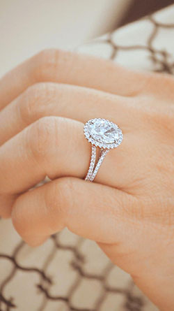 Split shank oval halo engagement ring: Wedding ring,  Engagement ring,  white gold,  Diamond cut  
