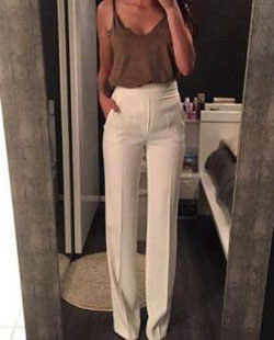 White high waisted dress pants, Work outfits summer: Wedding dress,  Business casual,  Informal wear,  Casual Outfits,  Brunch Outfit  