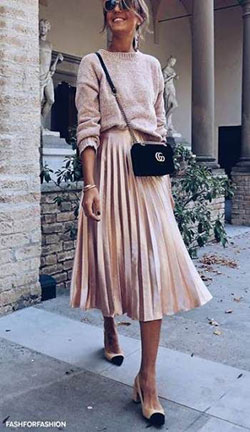 Sweater with pleated skirt, Casual wear: Polo neck,  Skirt Outfits,  Casual Outfits,  Pleated Skirt  