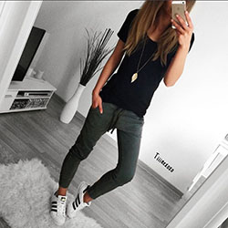 Fine and perfect teen outfit sport, Casual wear: Yoga pants,  Adidas Superstar,  Casual Outfits,  Jogger Outfits  