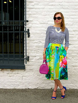 Outfit With Midi Skirt: Floral Skirt,  Midi Skirt Outfit,  Midi Skirt,  Swing skirt  