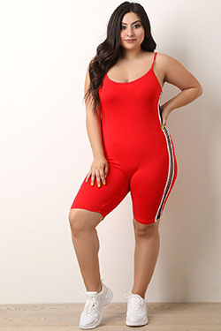 Biker shorts on plus size girls: Plus size outfit,  Romper suit,  Sleeveless shirt,  Cycling shorts  