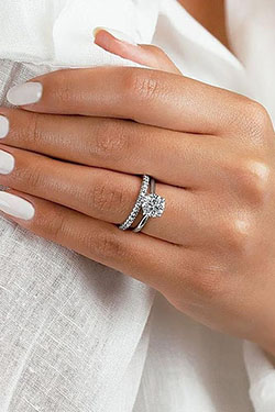 Rocker-style Engagement ring, Wedding ring: Wedding ring,  Engagement ring,  white gold  