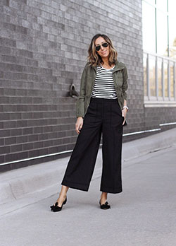 Culotte black stripes top, Capri pants: Crop Pants Outfit  
