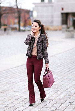 Finest images of burgundy pants outfit, Petite size: Petite size,  Cashmere wool,  Business Outfits,  Burgundy Pants  