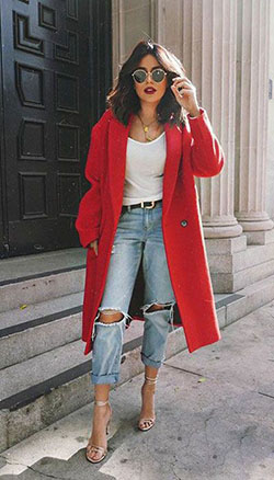 Red coat casual outfit ideas: winter outfits,  Casual Friday,  holiday outfit,  Street Style,  Casual Outfits  