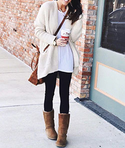 Leggings and cardigan outfits, Slim-fit pants: Slim-Fit Pants,  Snow boot,  Uggs Outfits,  Cardigan  